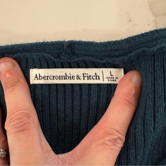Abercrombie & Fitch Ribbed V-Neck Knit Sweater Body Suit Women’s Large Teal Blue - Picture 5 of 9
